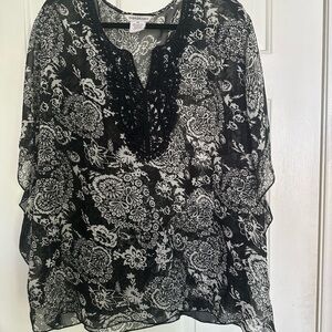 Elegant Black and White Floral Blouse